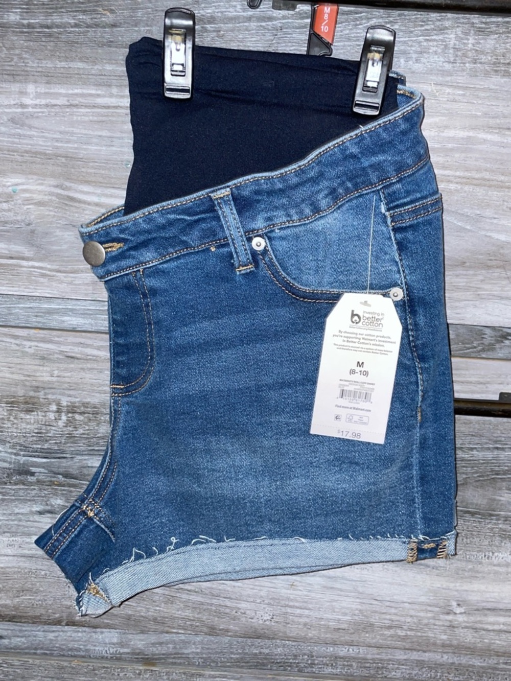 Time and Tru, Dark Blue Maternity Jean Shorts, Size M (8-10)